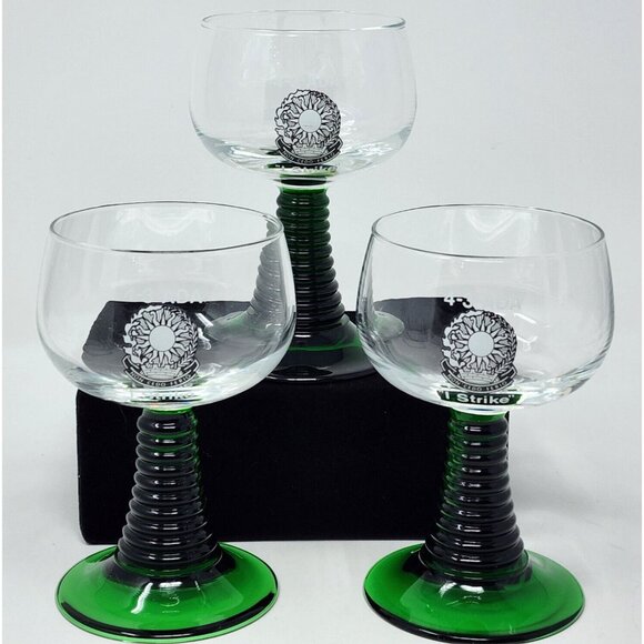 Military-Themed Green Glass Goblets With "I Strike" & 4-3 ADA Design Spiral Stem - Picture 2 of 6